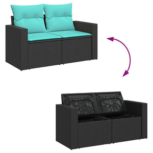 vidaXL 11-piece Garden Sofa Set with Cushions Black Poly Rattan Acacia