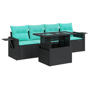 vidaXL 5-piece Garden Sofa Set with Cushions Black Poly Rattan Acacia