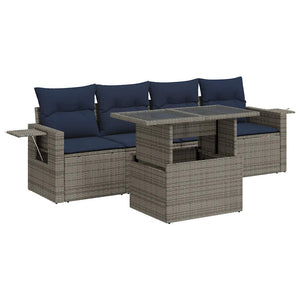 vidaXL 5-piece Garden Sofa Set with Cushions Grey Poly Rattan