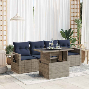 vidaXL 5-piece Garden Sofa Set with Cushions Grey Poly Rattan