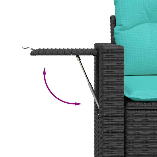 vidaXL 6-Seater Garden Sofa Set with Cushions Black Poly Rattan Acacia