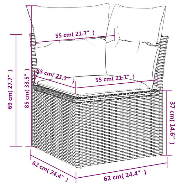 vidaXL 8-piece Garden Sofa Set with Cushions Black Poly Rattan Acacia