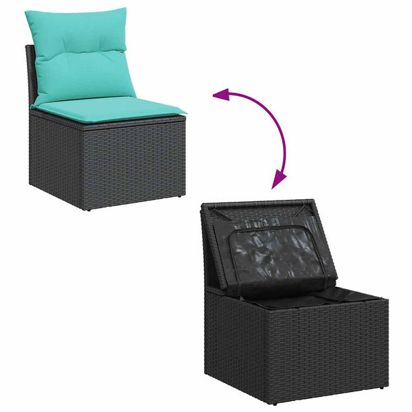 vidaXL 9-piece Garden Sofa Set with Cushions Black Poly Rattan Acacia