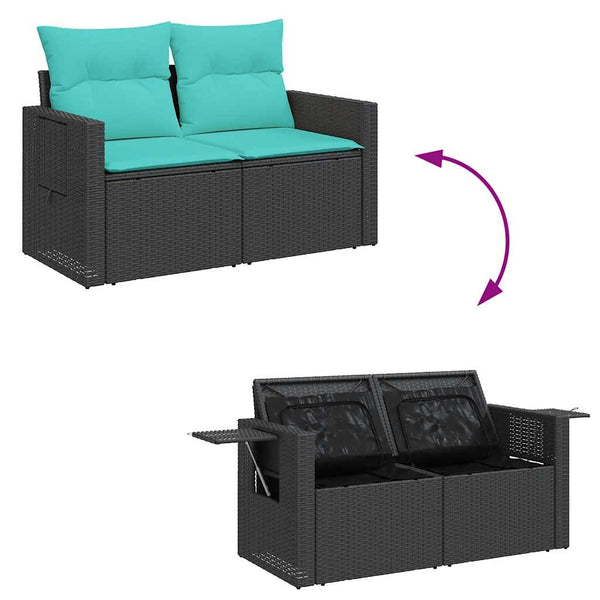vidaXL 9-piece Garden Sofa Set with Cushions Black Poly Rattan Acacia