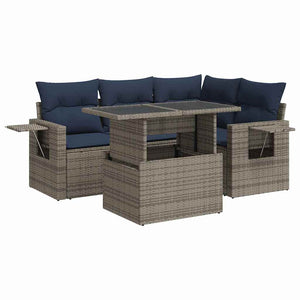 vidaXL 5-piece Garden Sofa Set with Cushions Grey Poly Rattan Acacia