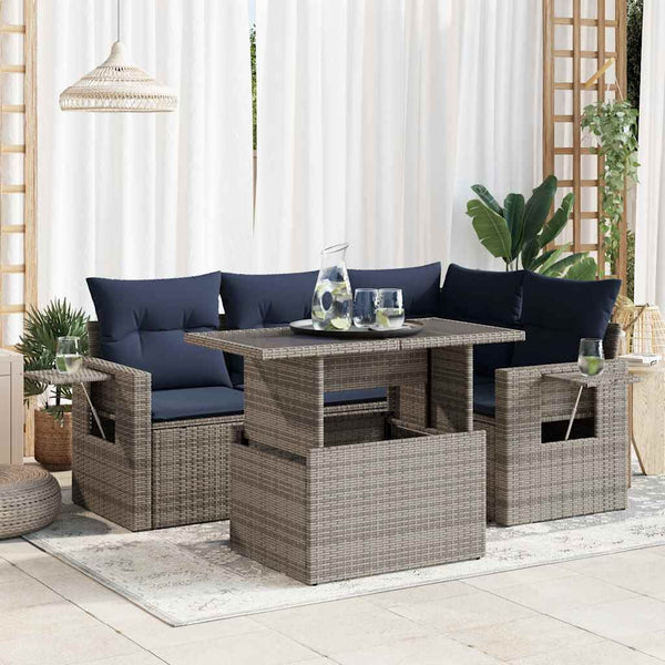 vidaXL 5-piece Garden Sofa Set with Cushions Grey Poly Rattan Acacia