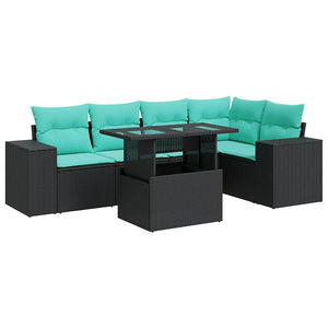 vidaXL 6-Piece Garden Sofa Set with Cushions Black Poly Rattan Acacia