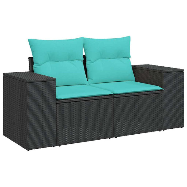 vidaXL 6-Piece Garden Sofa Set with Cushions Black Poly Rattan Acacia
