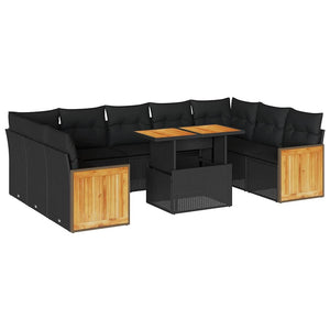 vidaXL 10-piece Garden Sofa Set with Cushions Black Poly Rattan