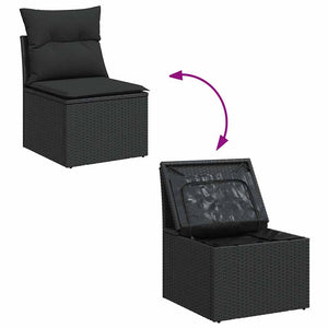 vidaXL 10-piece Garden Sofa Set with Cushions Black Poly Rattan