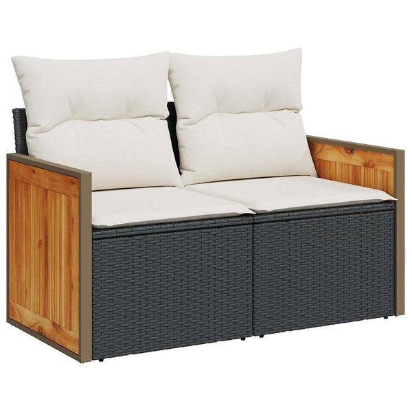 vidaXL 10-piece Garden Sofa Set with Cushions Black Poly Rattan