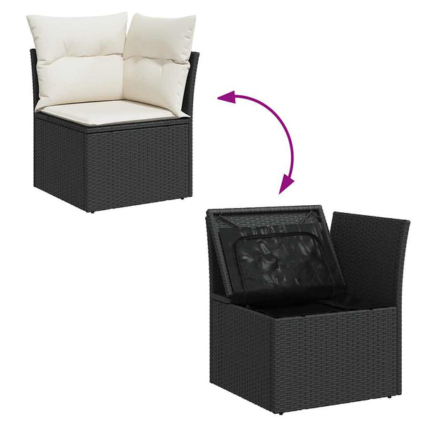 vidaXL 10-piece Garden Sofa Set with Cushions Black Poly Rattan