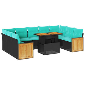 vidaXL 10-piece Garden Sofa Set with Cushions Black Poly Rattan