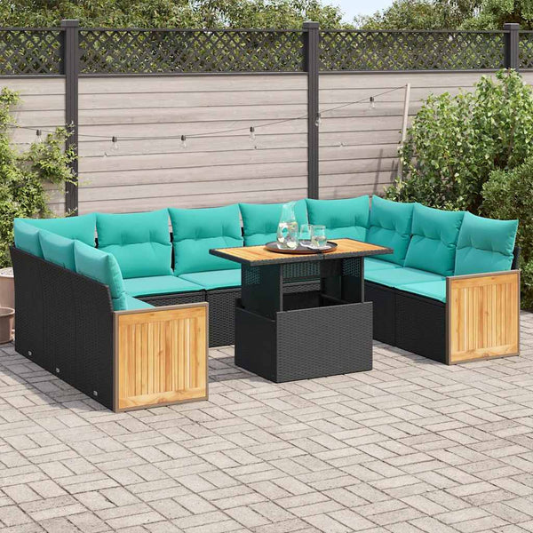 vidaXL 10-piece Garden Sofa Set with Cushions Black Poly Rattan