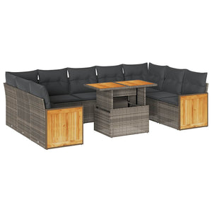 vidaXL 10-piece Garden Sofa Set with Cushions Grey Poly Rattan Acacia