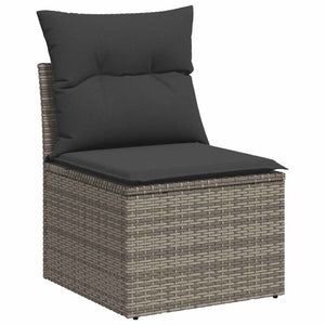 vidaXL 10-piece Garden Sofa Set with Cushions Grey Poly Rattan Acacia
