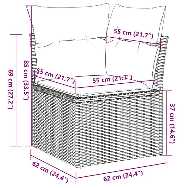 vidaXL 10-piece Garden Sofa Set with Cushions Grey Poly Rattan Acacia
