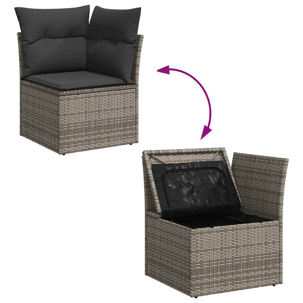 vidaXL 10-piece Garden Sofa Set with Cushions Grey Poly Rattan Acacia