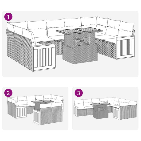 vidaXL 10-piece Garden Sofa Set with Cushions Grey Poly Rattan Acacia