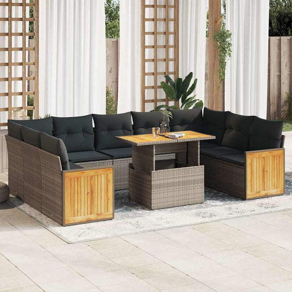 vidaXL 10-piece Garden Sofa Set with Cushions Grey Poly Rattan Acacia