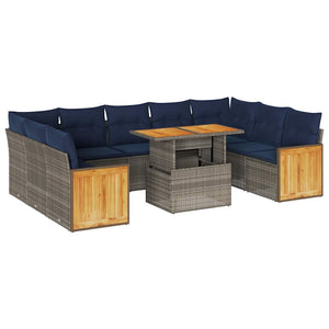 vidaXL 10-piece Garden Sofa Set with Cushions Grey Poly Rattan Acacia