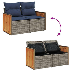 vidaXL 10-piece Garden Sofa Set with Cushions Grey Poly Rattan Acacia