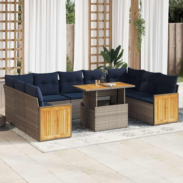 vidaXL 10-piece Garden Sofa Set with Cushions Grey Poly Rattan Acacia