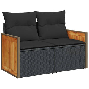 vidaXL 11-pc. Garden Sofa Set with Cushions Black Poly Rattan