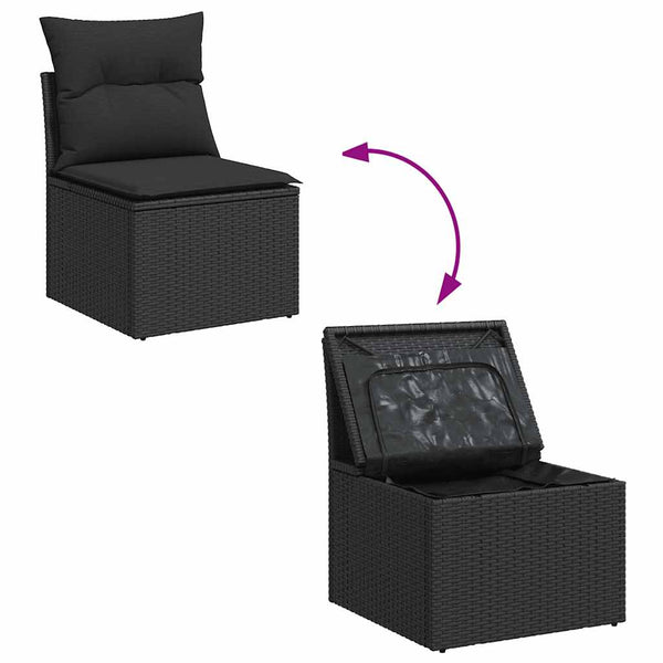 vidaXL 11-pc. Garden Sofa Set with Cushions Black Poly Rattan