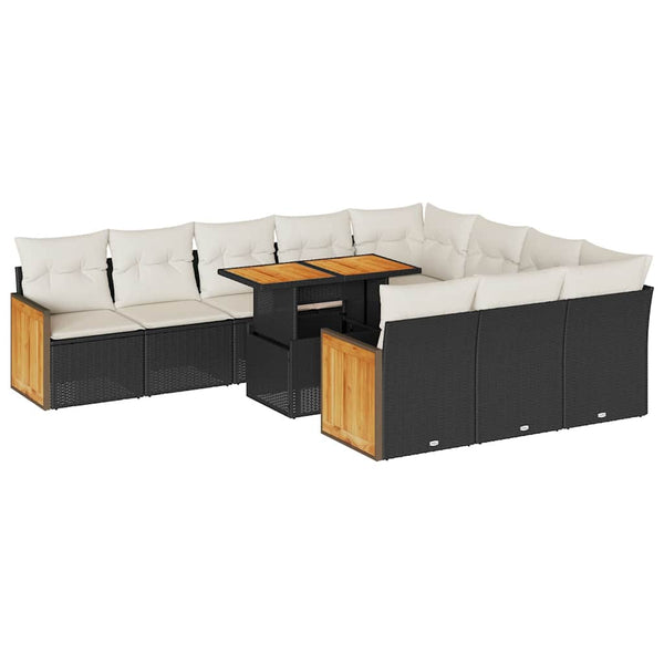 vidaXL 11-pc. Garden Sofa Set with Cushions Black Poly Rattan