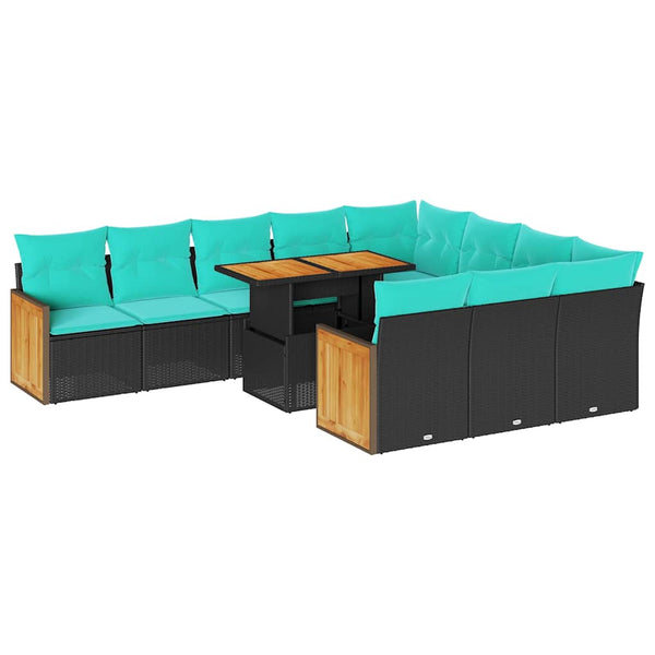 vidaXL 11-pc. Garden Sofa Set with Cushions Black Poly Rattan
