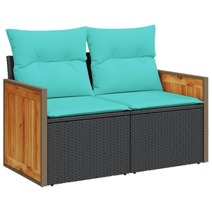 vidaXL 11-pc. Garden Sofa Set with Cushions Black Poly Rattan