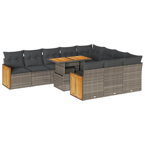 vidaXL 11-pc. Garden Sofa Set with Cushions Grey Poly Rattan Acacia
