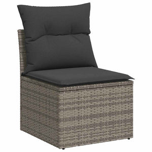 vidaXL 11-pc. Garden Sofa Set with Cushions Grey Poly Rattan Acacia