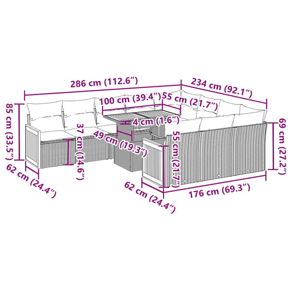 vidaXL 11-pc. Garden Sofa Set with Cushions Grey Poly Rattan Acacia