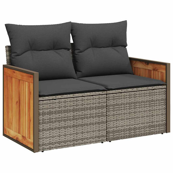 vidaXL 11-pc. Garden Sofa Set with Cushions Grey Poly Rattan Acacia