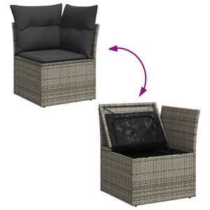 vidaXL 11-pc. Garden Sofa Set with Cushions Grey Poly Rattan Acacia