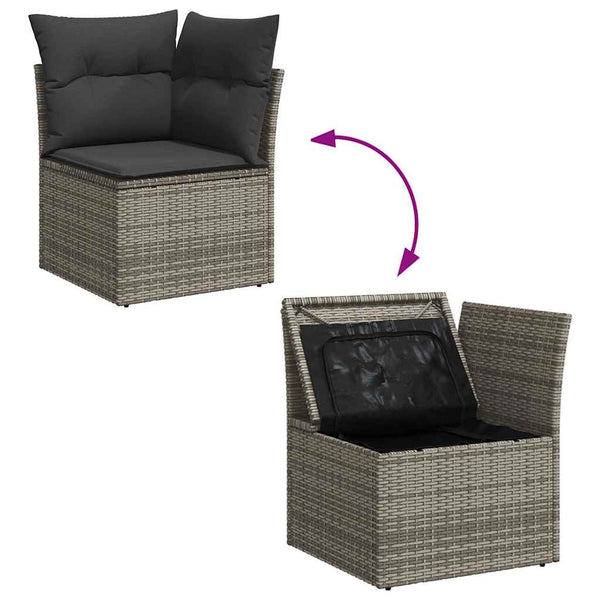 vidaXL 11-pc. Garden Sofa Set with Cushions Grey Poly Rattan Acacia