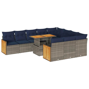 vidaXL 11-pc. Garden Sofa Set with Cushions Grey Poly Rattan Acacia