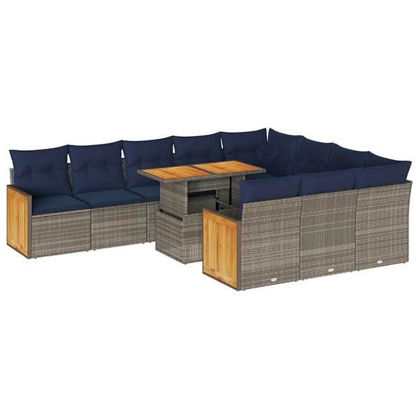 vidaXL 11-pc. Garden Sofa Set with Cushions Grey Poly Rattan Acacia