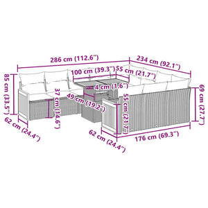 vidaXL 11-pc. Garden Sofa Set with Cushions Grey Poly Rattan Acacia