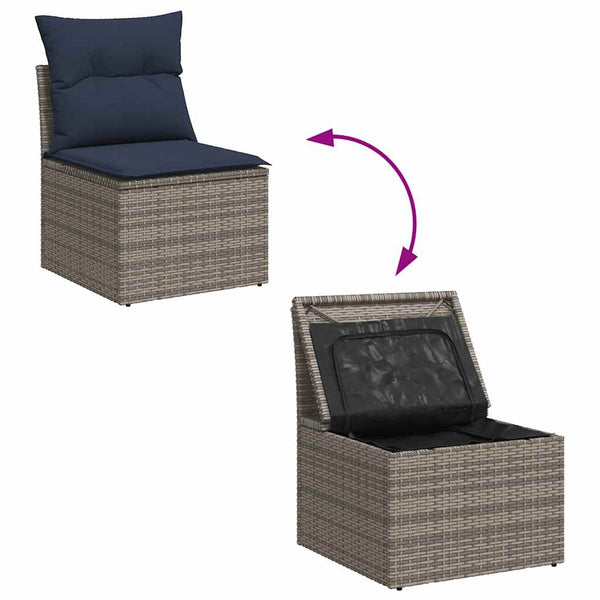 vidaXL 11-pc. Garden Sofa Set with Cushions Grey Poly Rattan Acacia