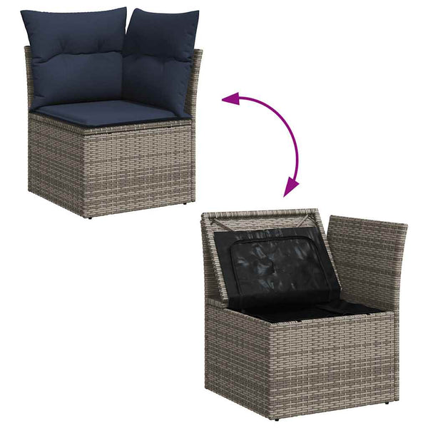 vidaXL 11-pc. Garden Sofa Set with Cushions Grey Poly Rattan Acacia