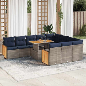 vidaXL 11-pc. Garden Sofa Set with Cushions Grey Poly Rattan Acacia