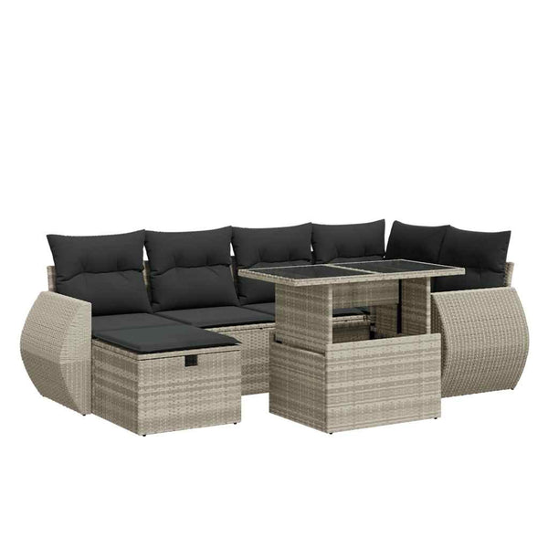 vidaXL 7-piece Garden Sofa Set with Cushions Light Grey Poly Rattan