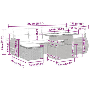 vidaXL 7-piece Garden Sofa Set with Cushions Light Grey Poly Rattan