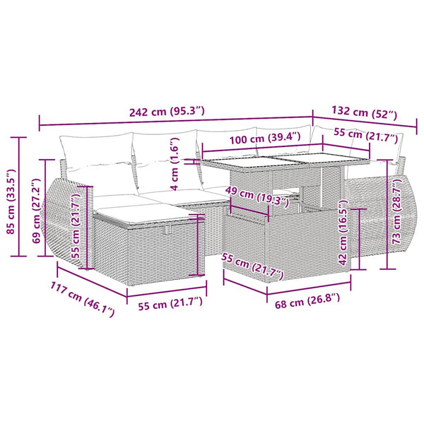 vidaXL 7-piece Garden Sofa Set with Cushions Light Grey Poly Rattan