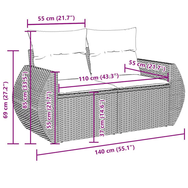 vidaXL 7-piece Garden Sofa Set with Cushions Light Grey Poly Rattan