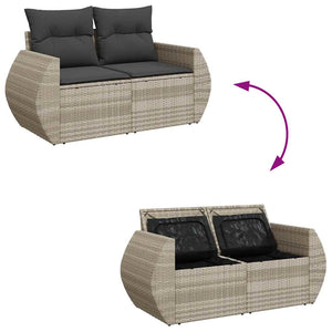 vidaXL 7-piece Garden Sofa Set with Cushions Light Grey Poly Rattan