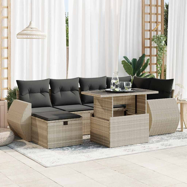 vidaXL 7-piece Garden Sofa Set with Cushions Light Grey Poly Rattan